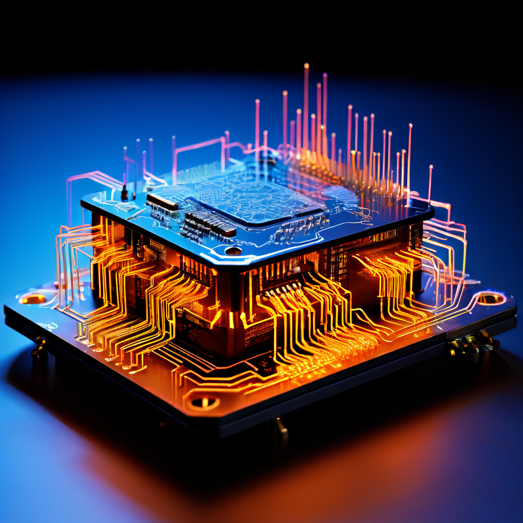 컴퓨터 칩의 단면 구조를 보여주며 전기적 잡음과 열적 변동이 하드웨어 엔트로피의 원천으로 작용하는 과정을 설명하는 상세한 다이어그램입니다.