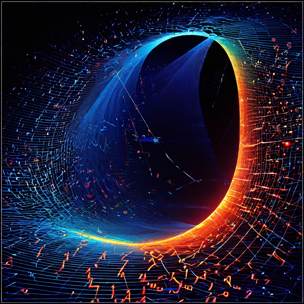 메르센 소수 2^19937-1의 우아한 증명을 기하학적 구조 안에 담았으나 가장자리에서 미세한 균열이 시작되는 수학적 개념을 시각화한 이미지입니다.