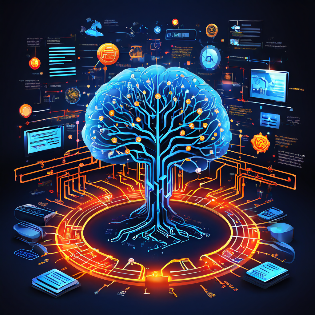 정보 과부하로 인한 피드백 루프 붕괴를 상징하는 복잡한 플로우차트와 경고 표시가 가득한 과도한 데이터 스트림에 둘러싸인 뇌 아이콘을 나란히 배치한 개념도