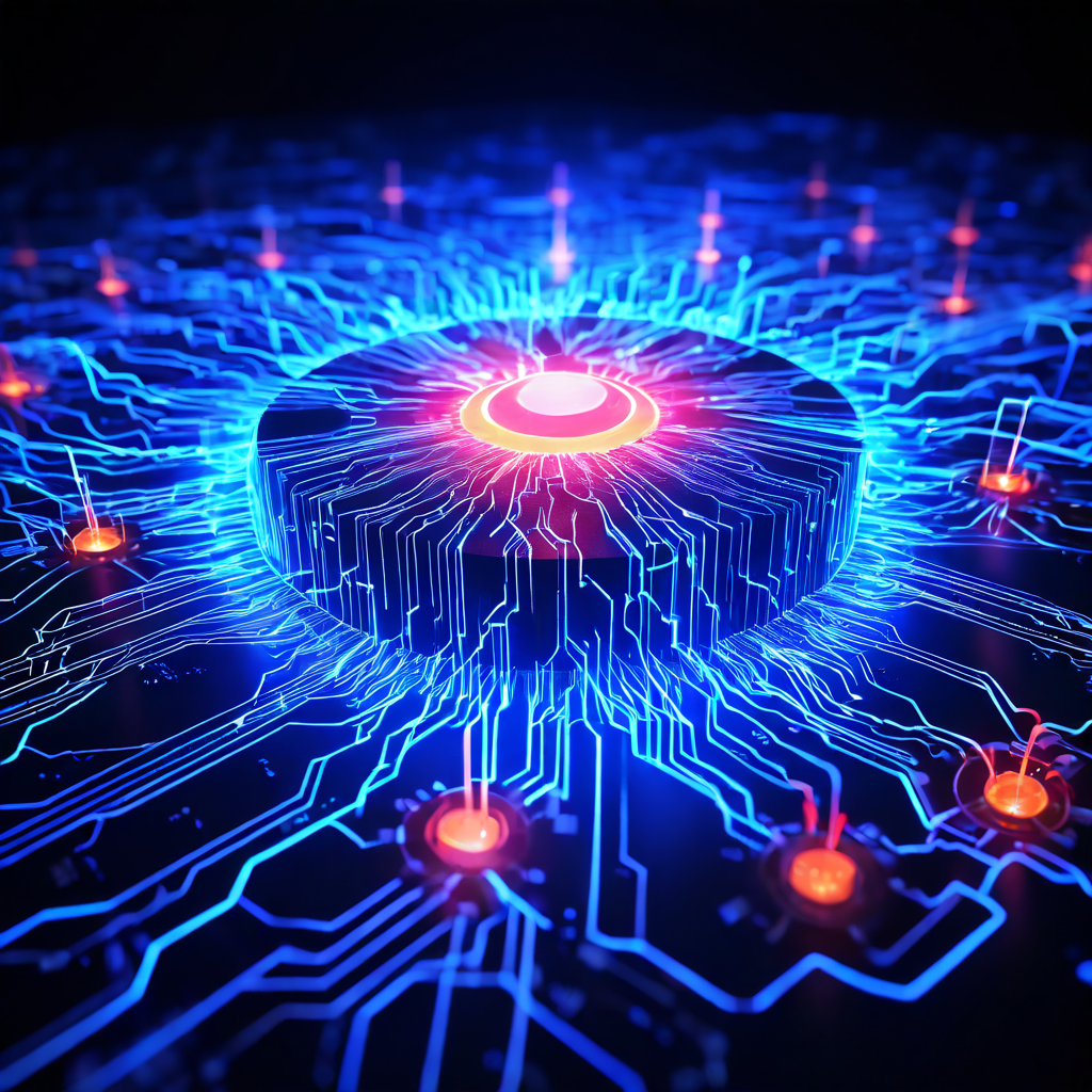 실시간 시스템의 핵심 프로세스가 막대한 데이터 부하 속에서도 안정적으로 운영되도록 생체 신호 네트워크를 관리하는 빛나는 코어 알고리즘을 시각화한 개념 이미지입니다.