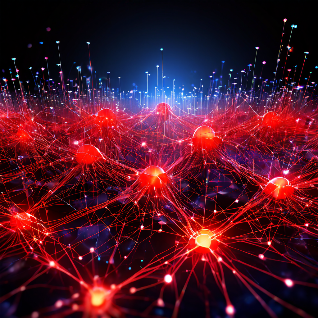 데이터 노드가 기하급수적으로 분기되어 복잡하고 조밀한 네트워크를 형성하는 카디널리티 폭발의 개념을 시각적으로 표현한 다이어그램입니다.