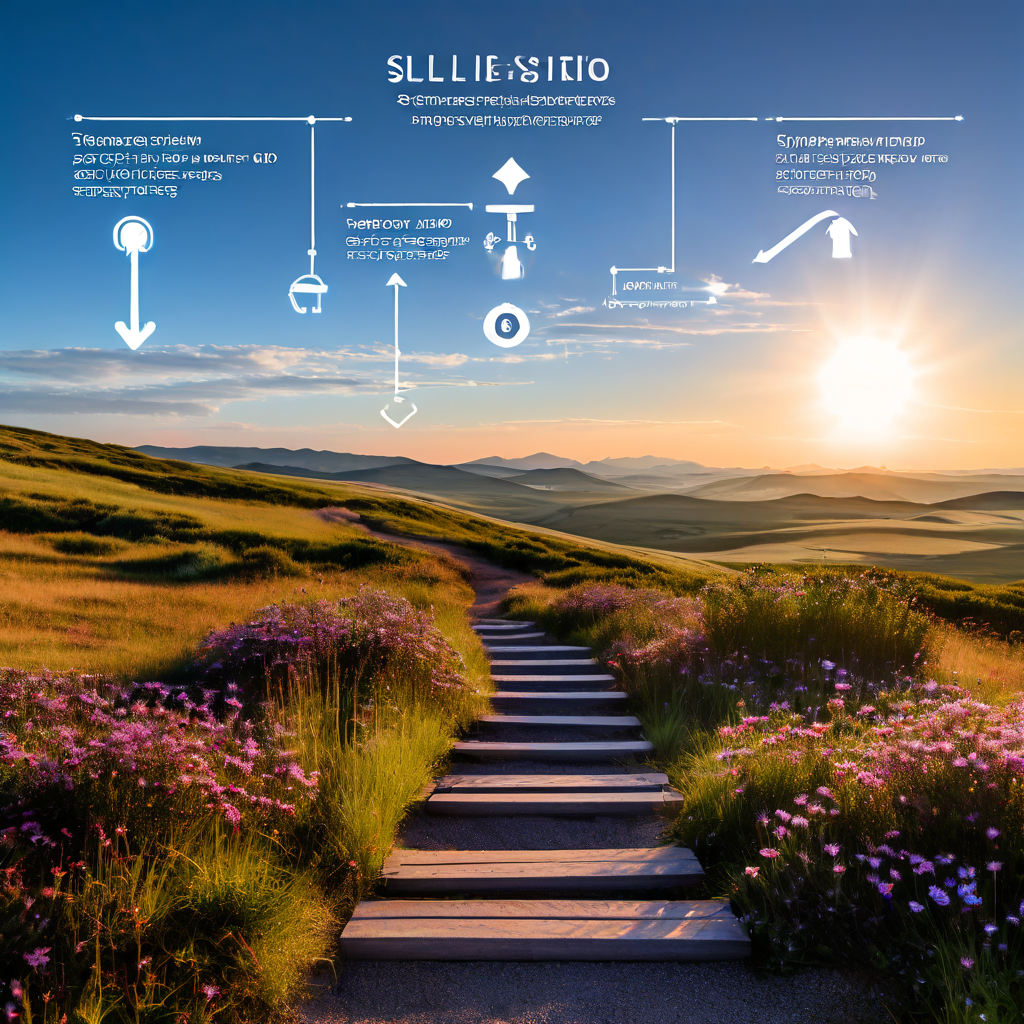 데이터 대시보드 구축의 첫 단계를 나타내며 핵심 지표를 정의하는 SLI와 SLO 라벨이 부착된 안내표지가 길을 따라 세워져 있는 개념도입니다.