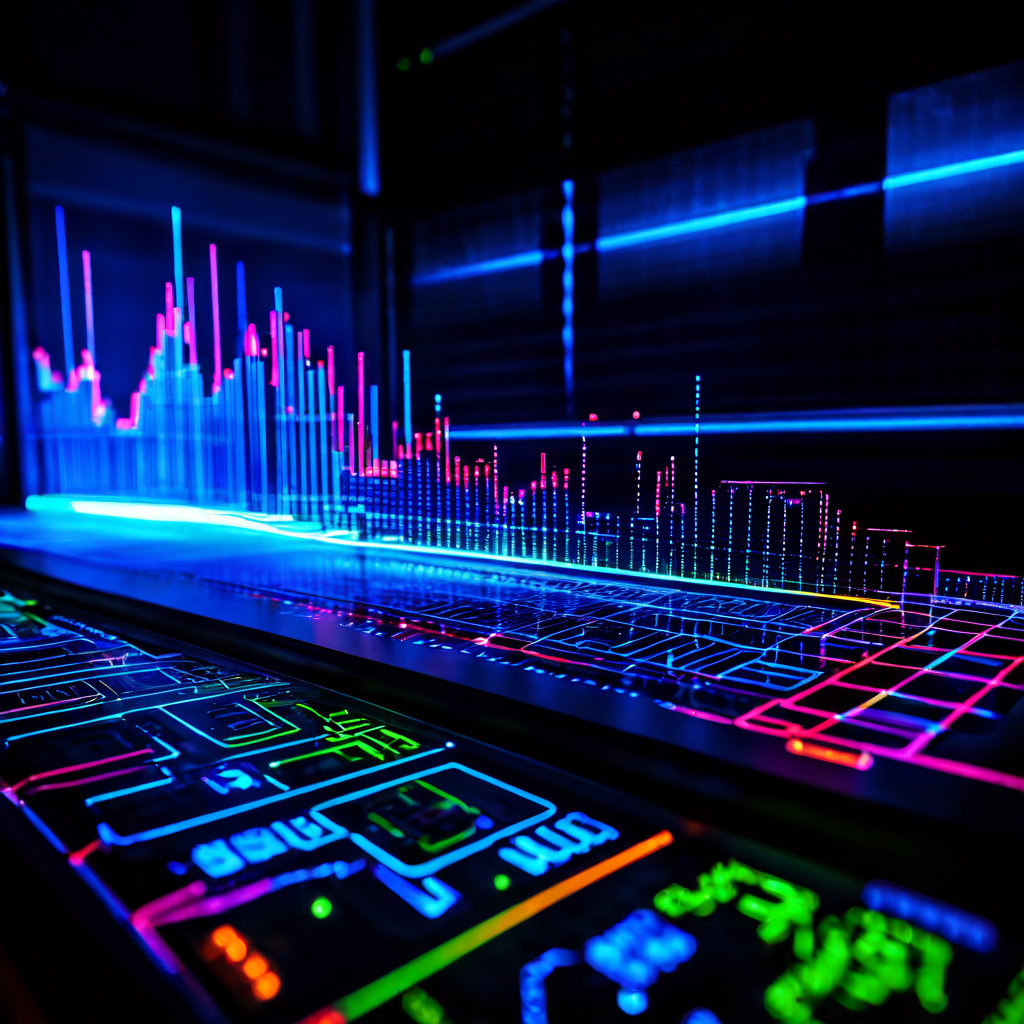 에너지 효율을 높이기 위해 선택적으로 픽셀을 어둡게 하는 생생한 OLED 화면의 근접 촬영으로, 주변의 희미한 회로 선과 하락하는 전력 소비 그래프가 에너지 절감 기술의 원리를 시각화합니다.