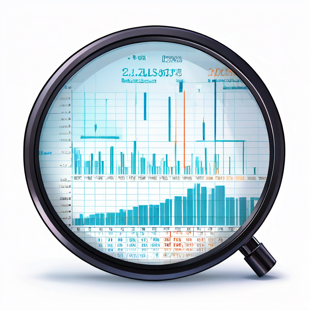 재무 스프레드시트에서 확대경으로 강조된 단 하나의 불일치 숫자가 데이터 검증과 오류 발견의 중요성을 시각적으로 보여주는 이미지입니다.