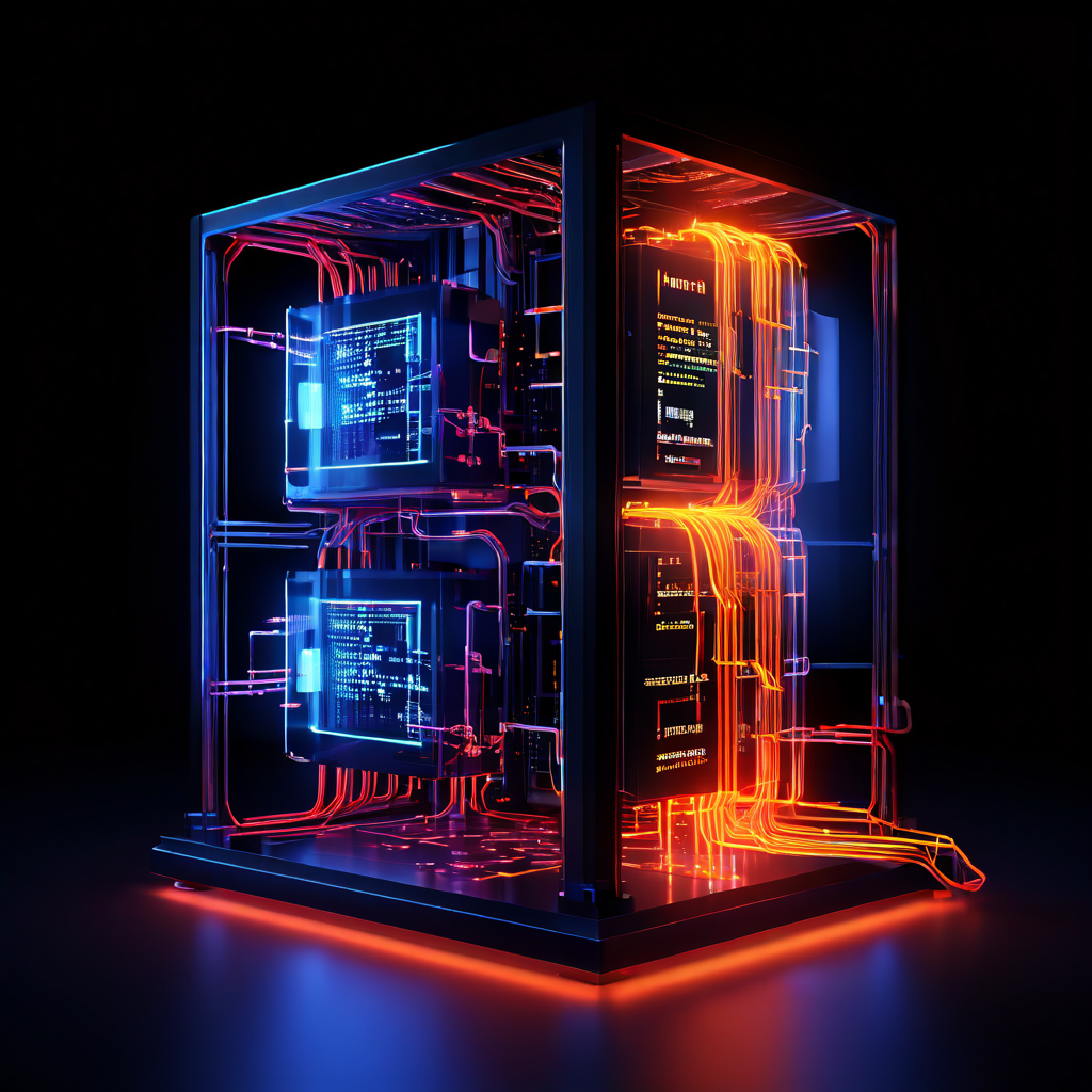 데이터 패킷이 빛나는 네트워크 파이프를 좁은 구간에서 통과하며 병목 현상을 일으키고, 이로 인해 서버 큐브가 과부하 경고등을 점등하며 과열되는 상황을 3D 플로우차트로 시각화한 이미지입니다.