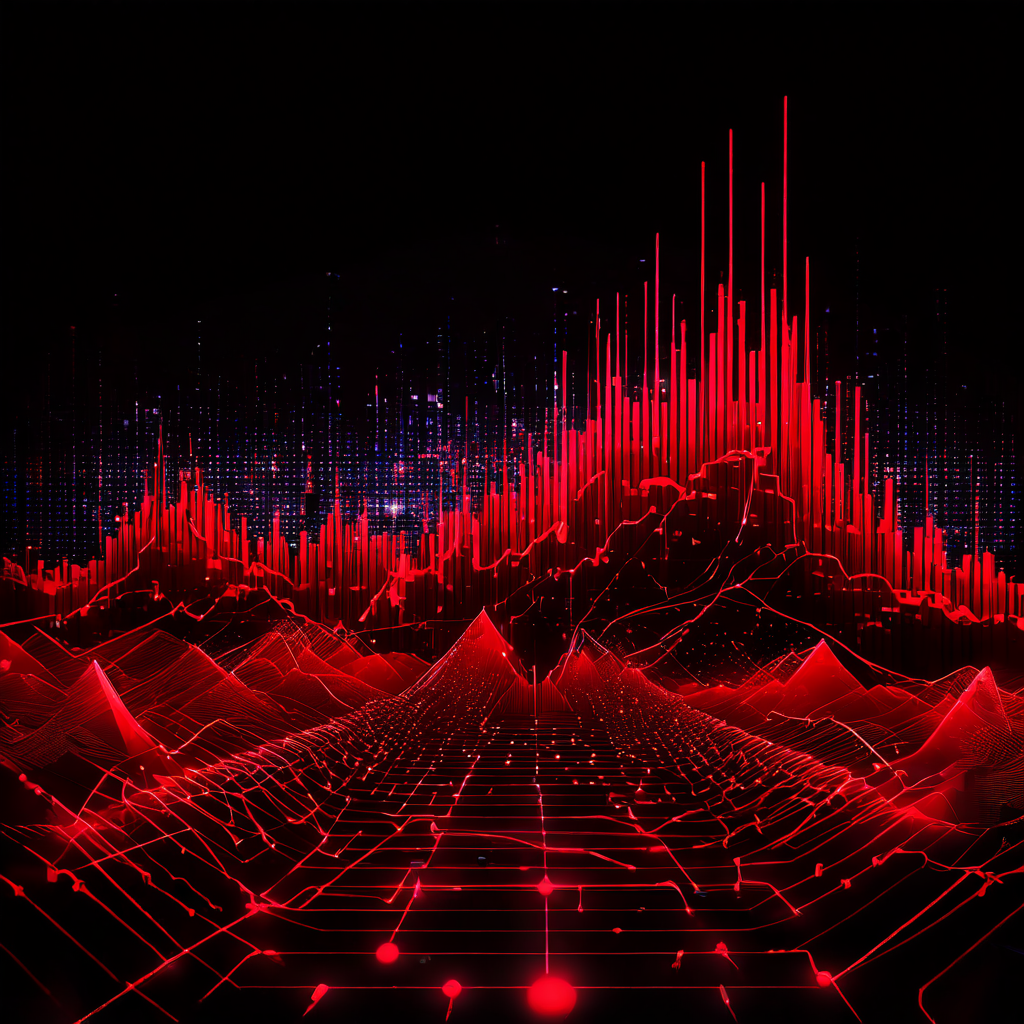 디지털 데이터 스트림이 붕괴되고 붉은 수치 이상 징후가 나타나며 시스템 전체의 임박한 붕괴를 경고하는 심각한 상황을 상징적으로 묘사한 이미지입니다.