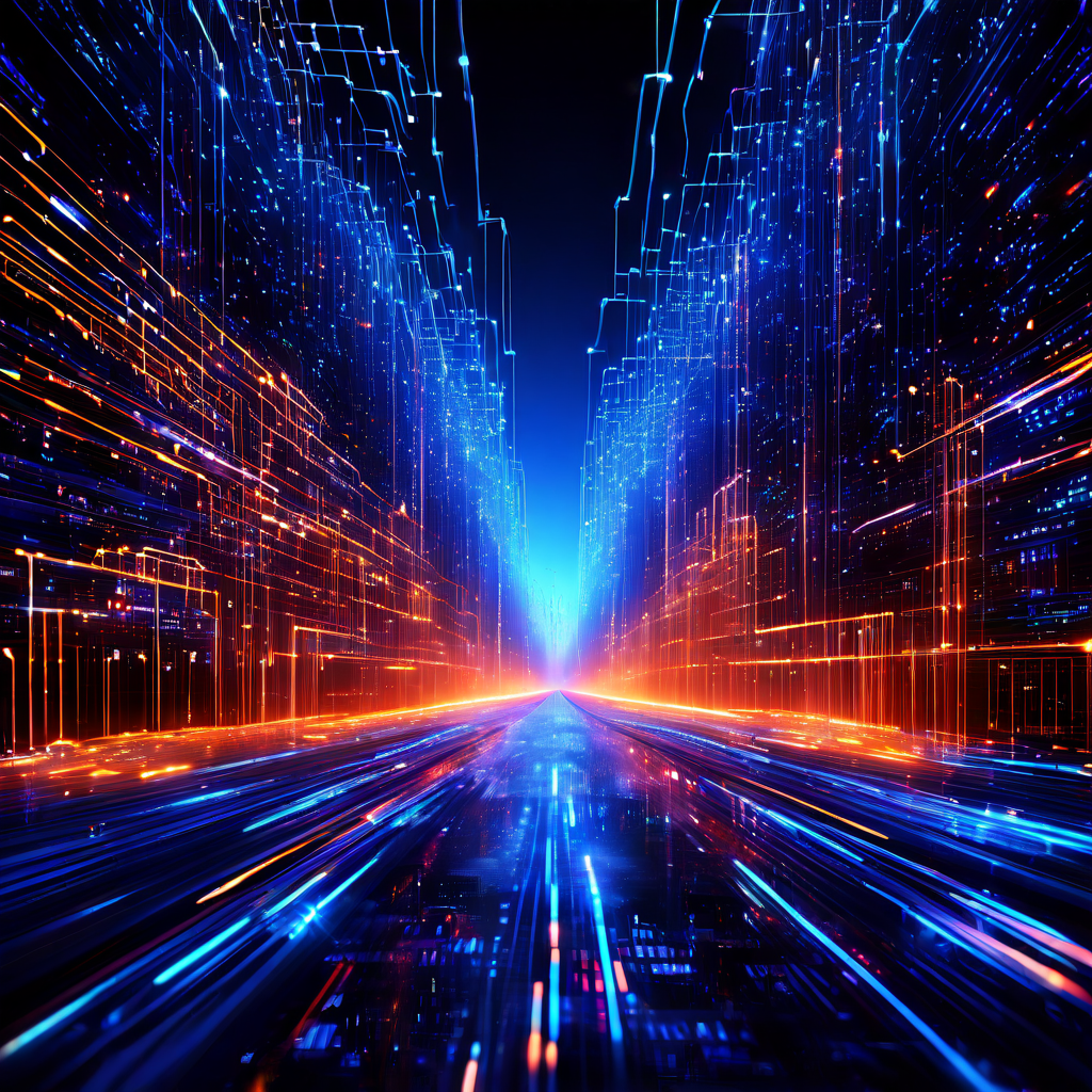 데이터 흐름 병목 현상을 개념적으로 표현한 3D 시각화로, 활기찬 빛과 입자 흐름이 중앙 릴레이 시스템 노드에서 좁아지며 정체되어 데이터 패킷의 가시적인 트래픽 잼을 형성하는 모습을 보여줍니다.