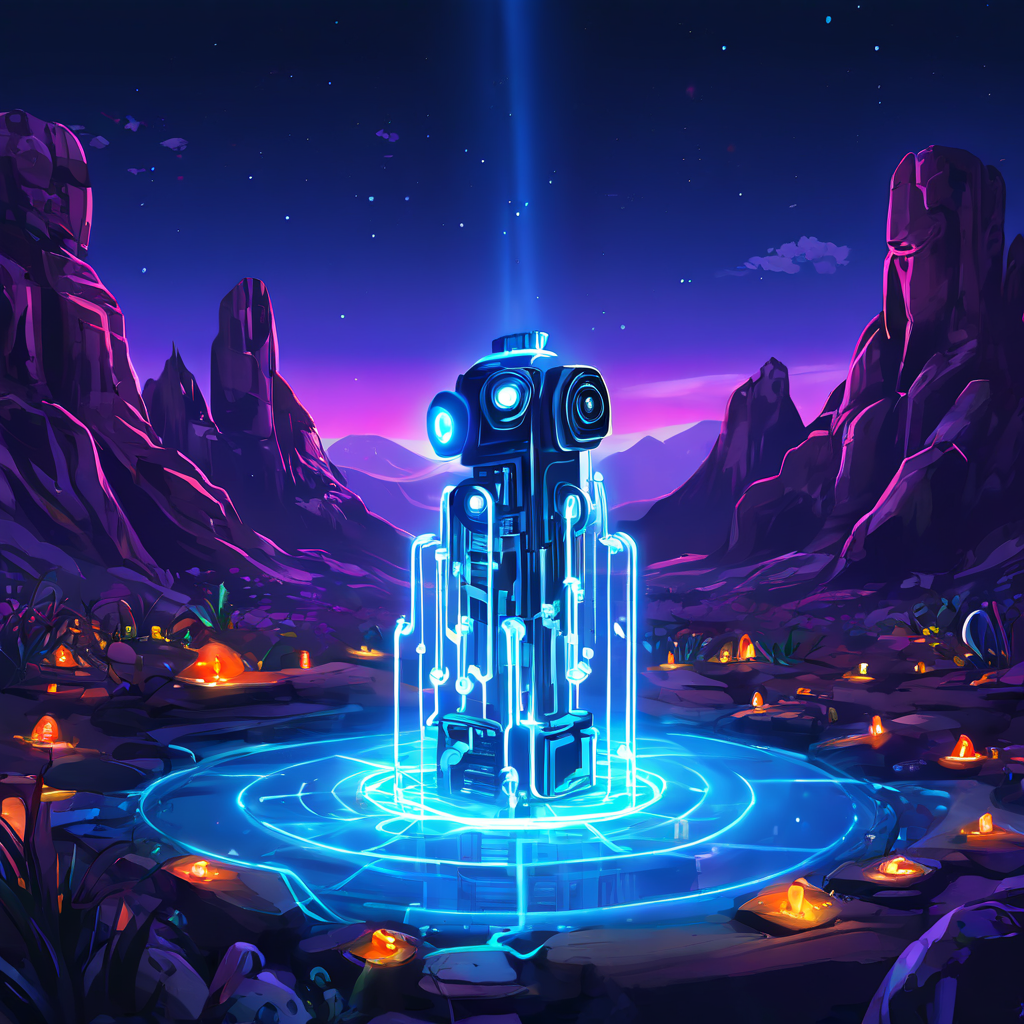 시장 조성자 봇이 비인기 주식의 어두운 풍경에 활력을 불어넣으며 유동성을 창출하는 과정을 상징적으로 표현한 이미지입니다.