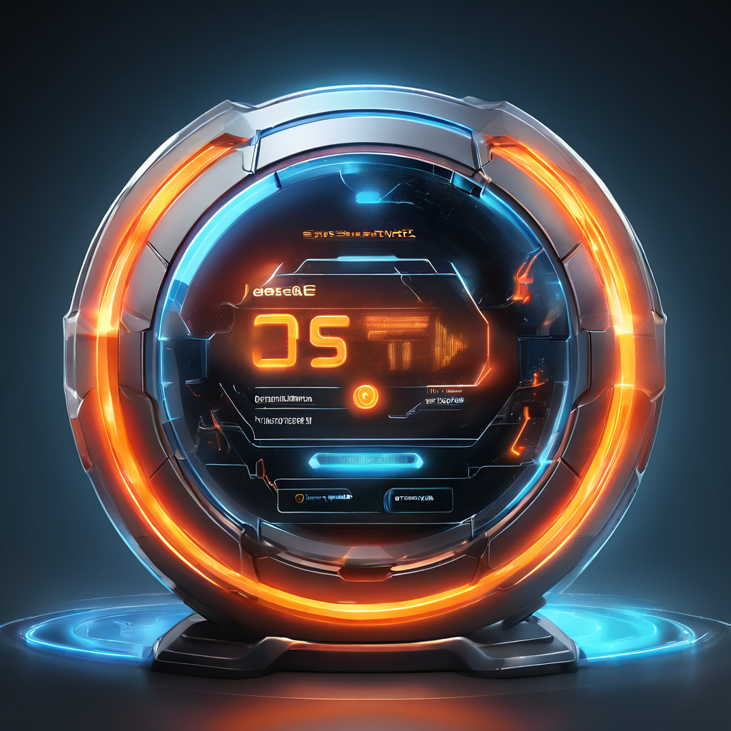 Futuristic digital dashboard interface with glowing badge icons and abstract data paths representing free spin signal detection...